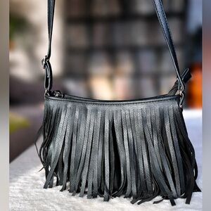 Call It Spring Black Fringe Crossbody Bag Faux Leather Boho Festival Shoulder